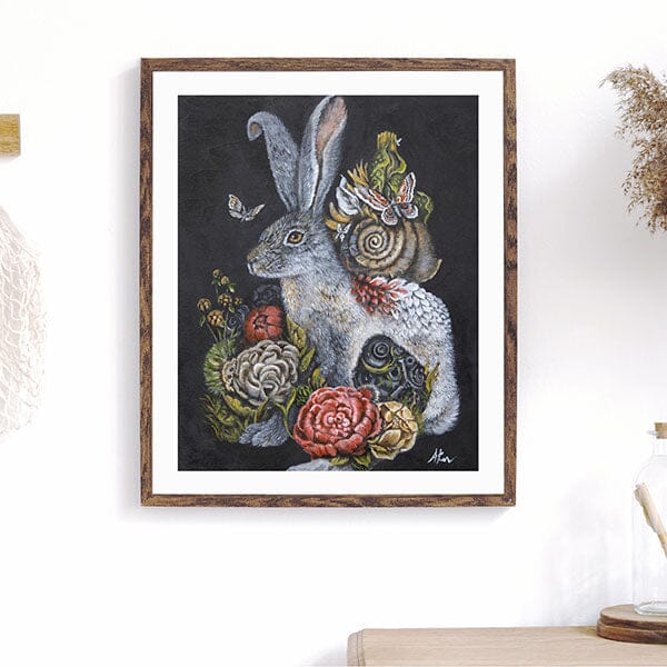 Steampunk White Rabbit with Flowers prints AK Organic Abstracts