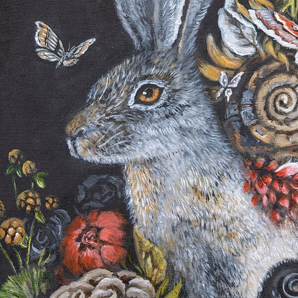 Steampunk White Rabbit with Flowers prints AK Organic Abstracts