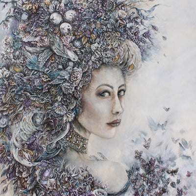 Steampunk Woman with Birds and Flowers Art Print "Reclamation: Air" prints AK Organic Abstracts 