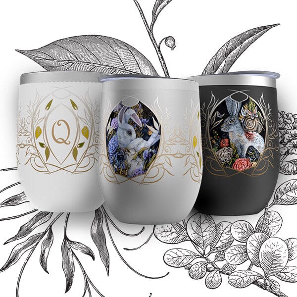 Stemless Insulated Wine Tumbler - Monogrammed Bunnies Tumbler drinkware AK Organic Abstracts