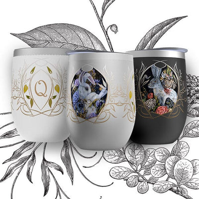 Stemless Insulated Wine Tumbler - Monogrammed Bunnies Tumbler drinkware AK Organic Abstracts 