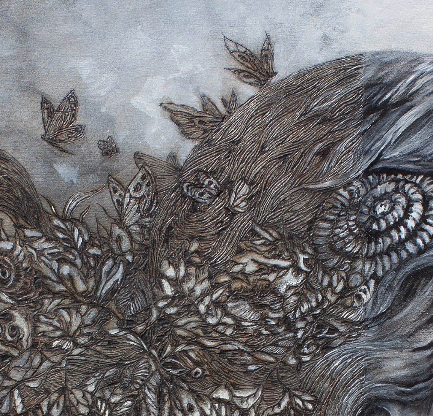 Surreal Art Woman with Leaves Butterflies and Shells Print "Persephone" prints AK Organic Abstracts