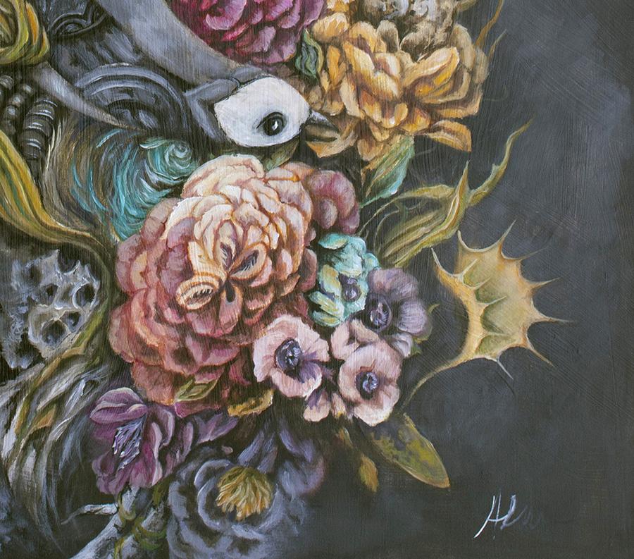 Surreal Bird, Butterflies & Flowers Fantasy Art Print "We Can Return To What We Knew" prints AK Organic Abstracts