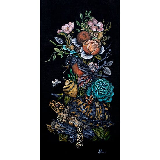 Turtle, Bird and Flowers Surreal Art Print prints AK Organic Abstracts