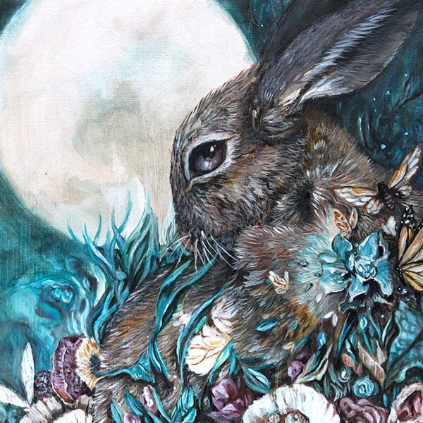 Whimsical Art Print with Bunny and Flowers prints AK Organic Abstracts