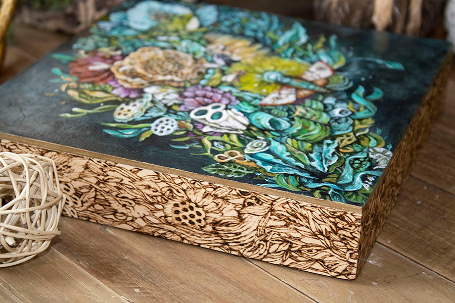 Whimsical Fantasy Art Frog, Moth, Bees and Flowers Original Painting originalpainting AK Organic Abstracts