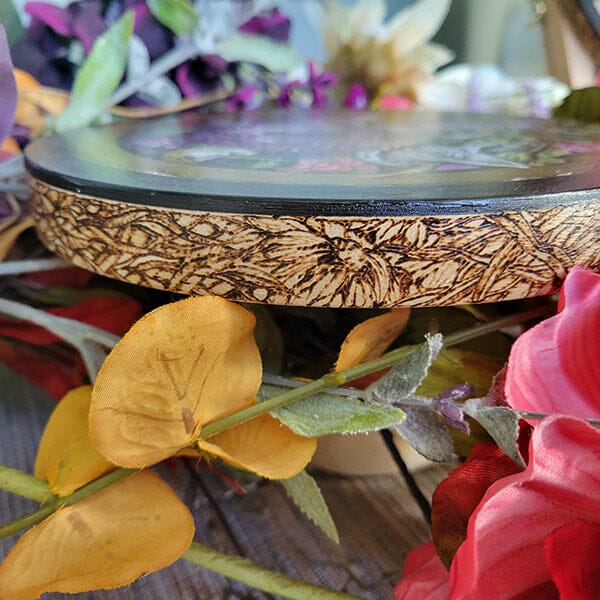 Wood Burning & Original Acrylic Painting of Mushrooms, Frog and Flowers originalpainting AK Organic Abstracts