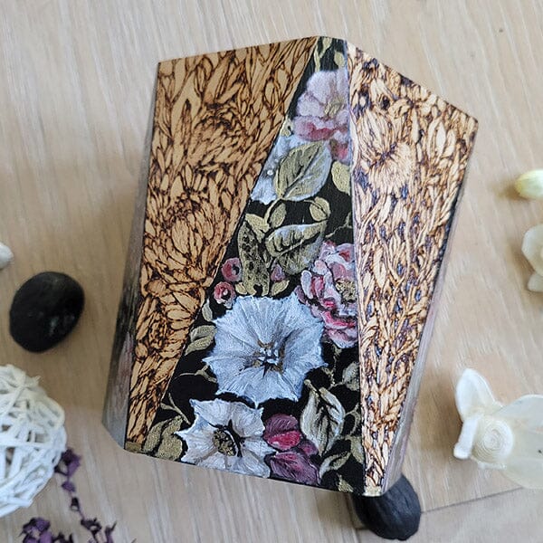 Woodburned and Painted Pink Floral Vase originalpainting AK Organic Abstracts