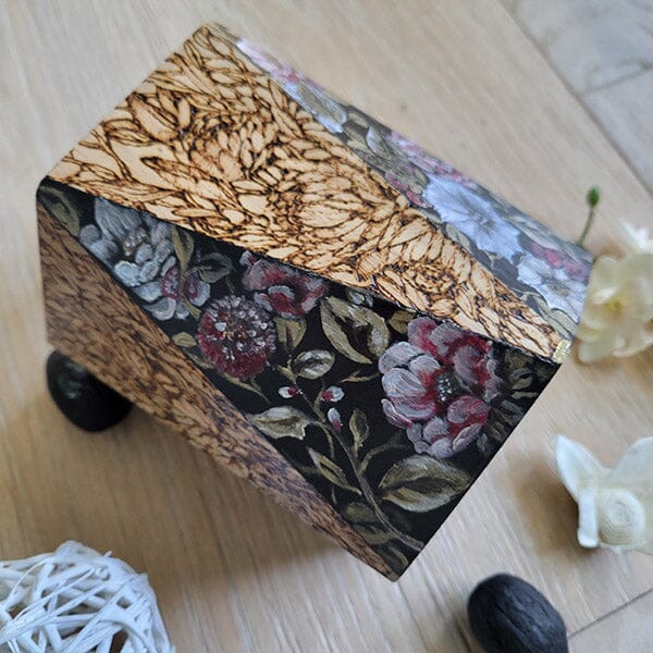 Woodburned and Painted Pink Floral Vase originalpainting AK Organic Abstracts