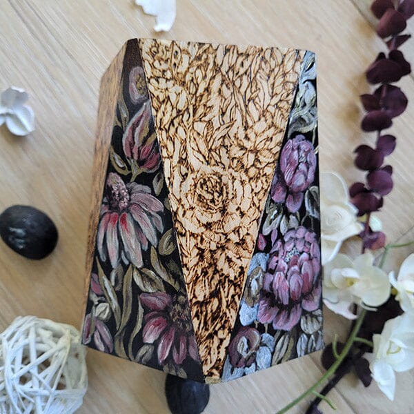 Woodburned and Painted Pink Floral Vase originalpainting AK Organic Abstracts