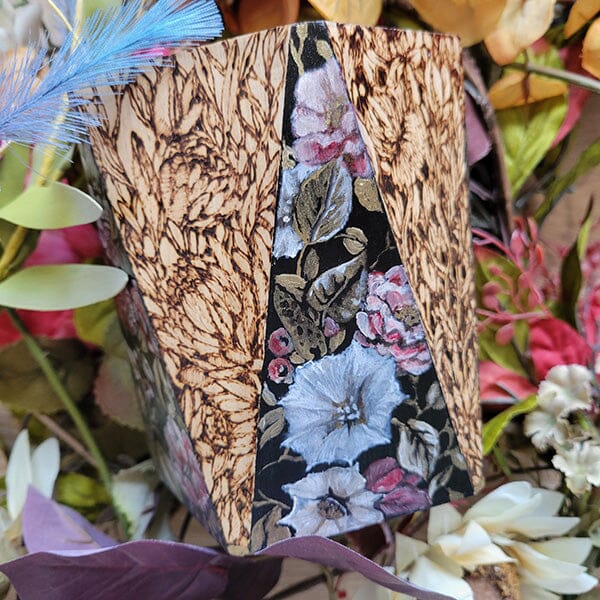 Woodburned and Painted Pink Floral Vase originalpainting AK Organic Abstracts