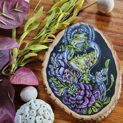 Original Painting of Frog and Flowers on Basswood