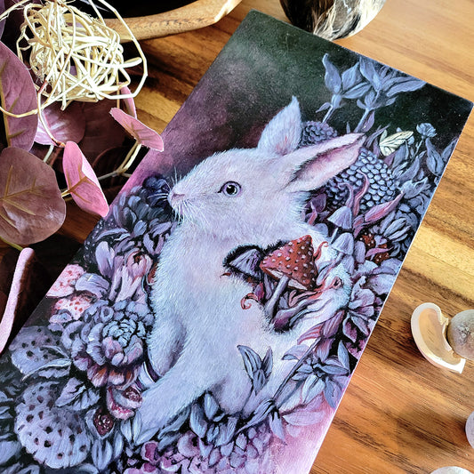 Original Acrylic Painting with Bunny and Mushrooms