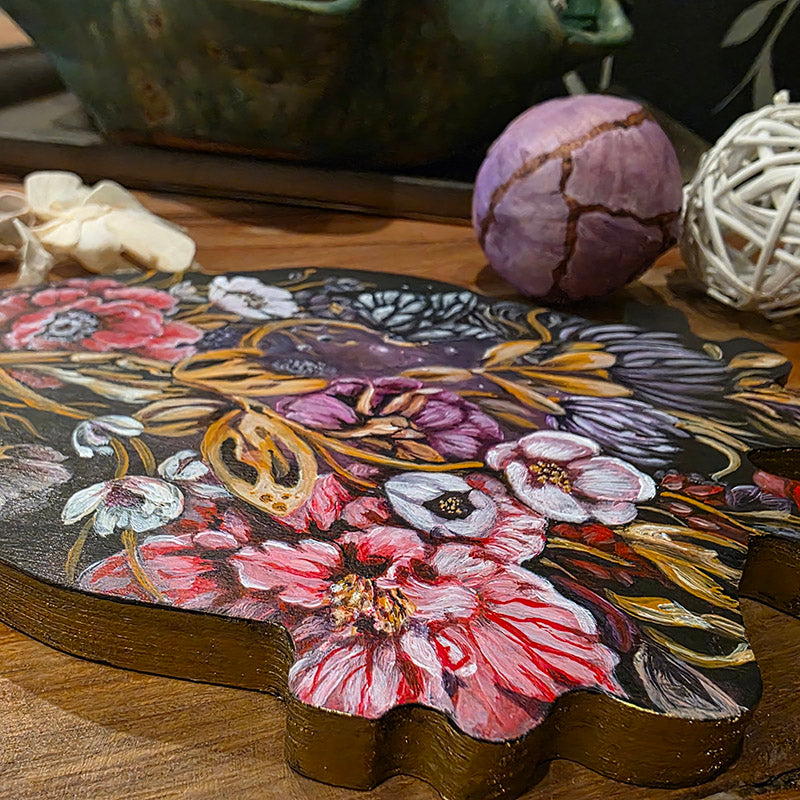 Heart Shaped Original Fantasy Painting with Flowers and Butterfly