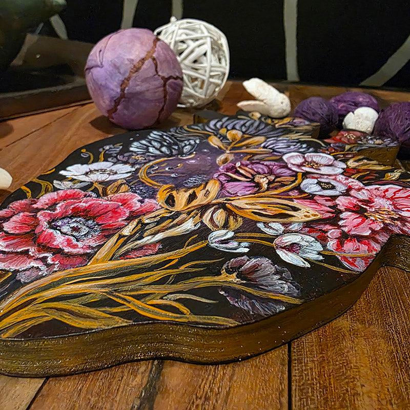 Heart Shaped Original Fantasy Painting with Flowers and Butterfly