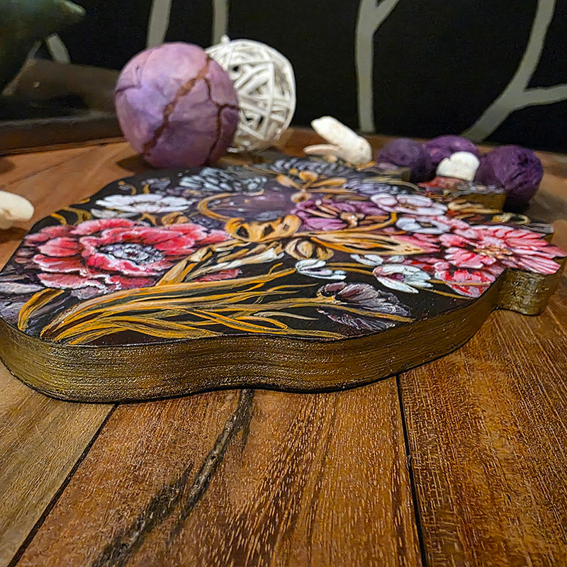 Heart Shaped Original Fantasy Painting with Flowers and Butterfly