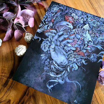 Original Acrylic Painting with Mushrooms and Flowers