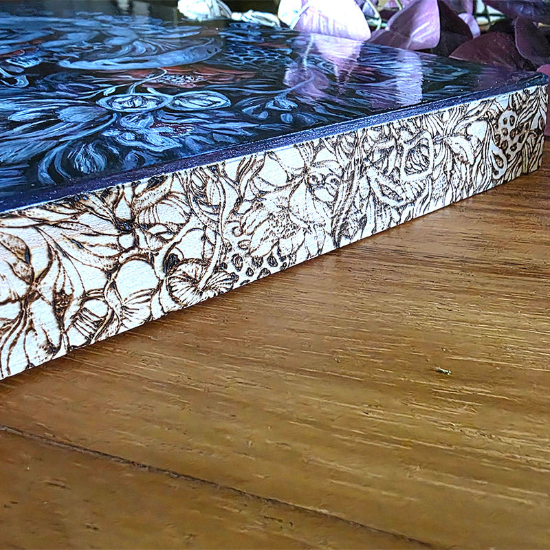 Original Acrylic Painting with Mushrooms and Flowers