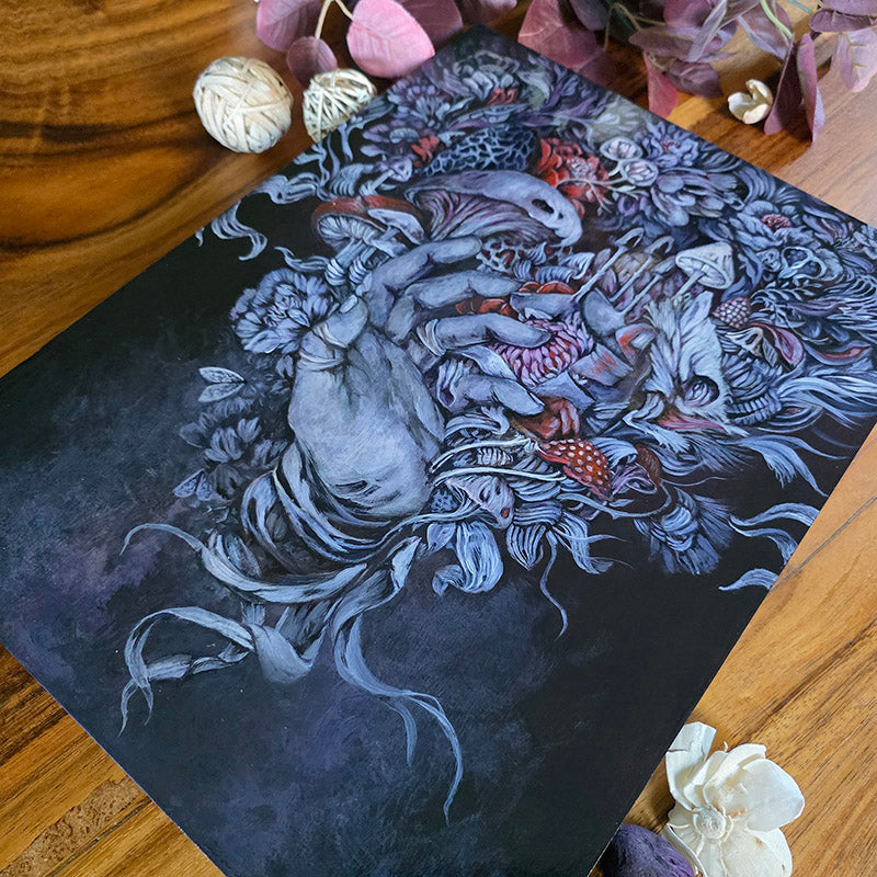 Original Acrylic Painting with Mushrooms and Flowers