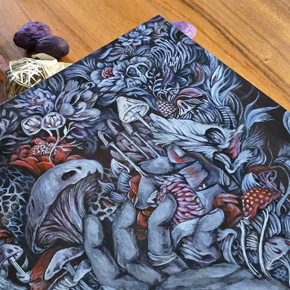 Original Acrylic Painting with Mushrooms and Flowers