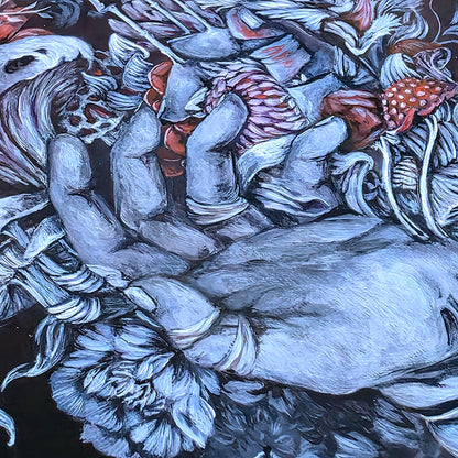 Original Acrylic Painting with Mushrooms and Flowers