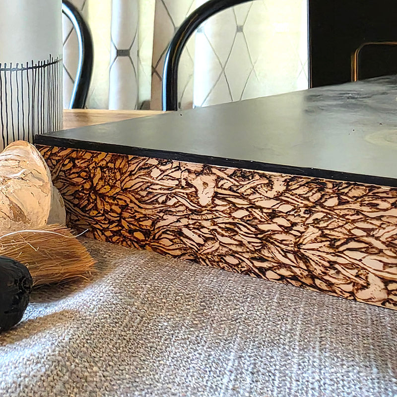 Original Painting and Woodburning with White Bird and Mushrooms