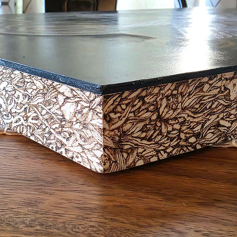 Original Painting and Woodburning with White Bird and Mushrooms