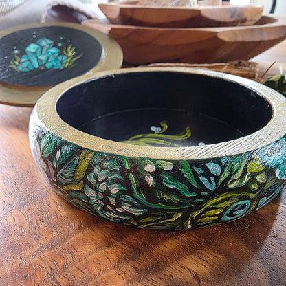 Hand painted Jewelry Box with Lid and Sculpted Flowers