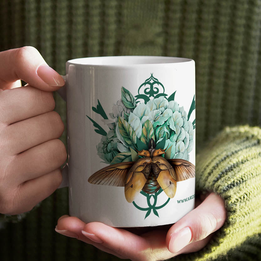Personalized Coffee Mug with Steampunk Beetle