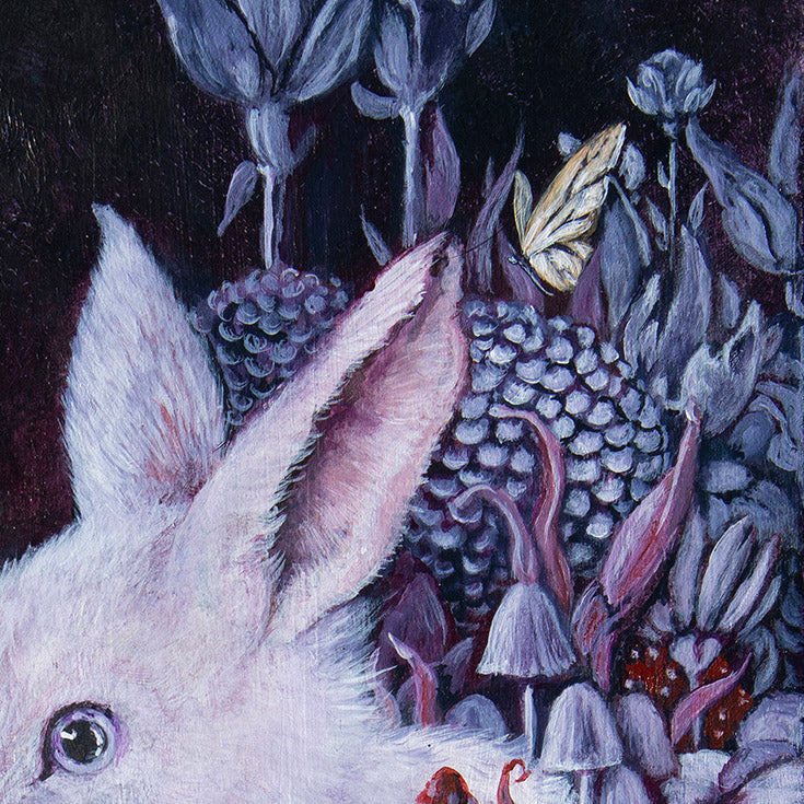 Original Acrylic Painting with Bunny and Mushrooms