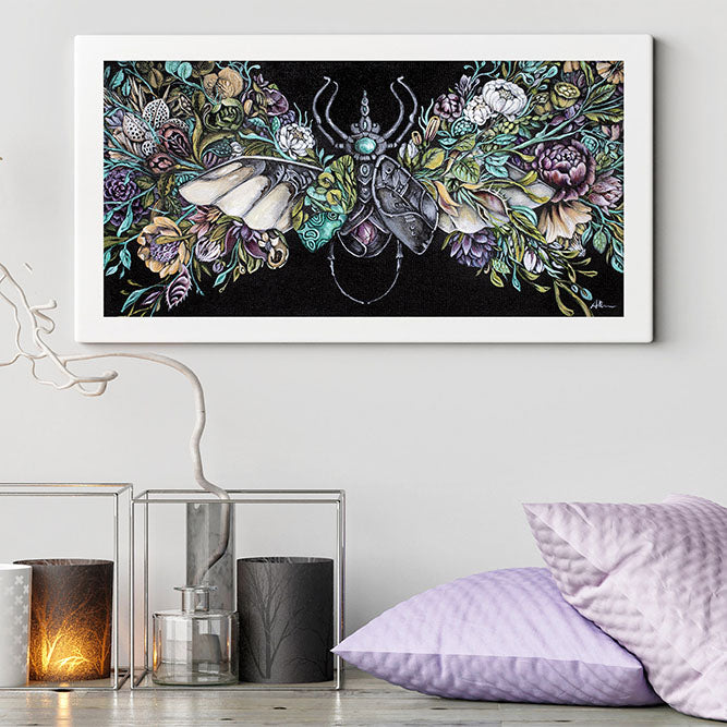 Steampunk Beetle and Flowers Print