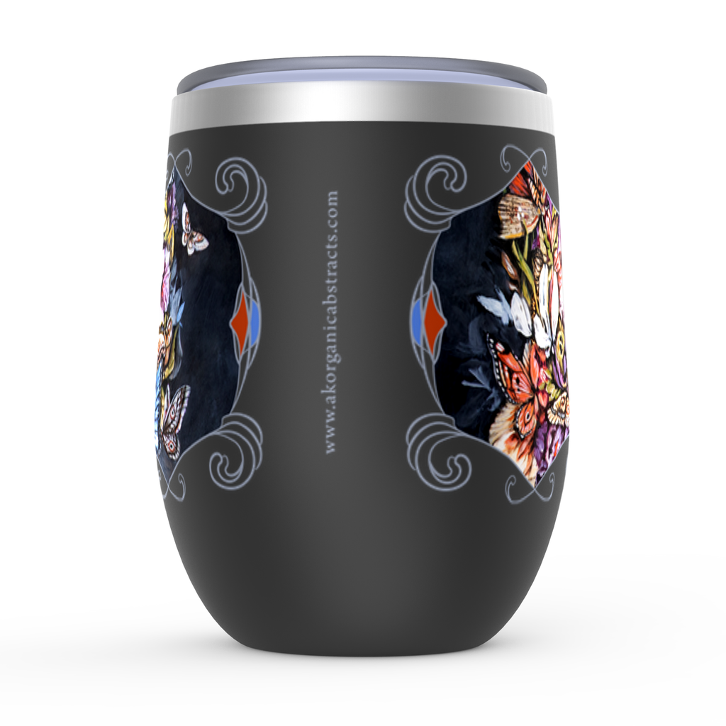 Wine Tumbler with Koi and Flowers, Personalizable