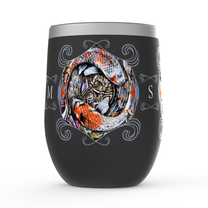 Wine Tumbler with Koi and Flowers, Personalizable
