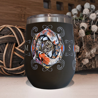 Wine Tumbler with Koi and Flowers, Personalizable