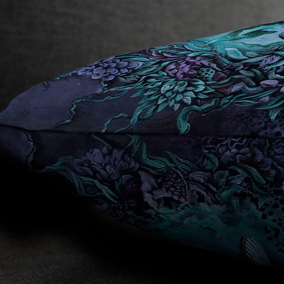 Whale, Flowers and Mushrooms Outdoor Pillow