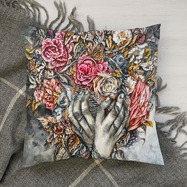 pillow resting on blanket