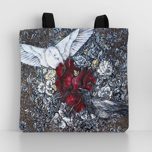 Dove, Blackbird & Steampunk Heart Tote tote AK Organic Abstracts 