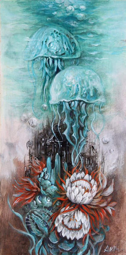 Fantasy Art Whimsical Jellyfish Print, Surreal Art Digital Print prints AK Organic Abstracts 
