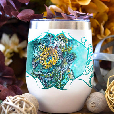 "Luna" Steampunk Sea Turtle Wine Tumbler drinkware AK Organic Abstracts 