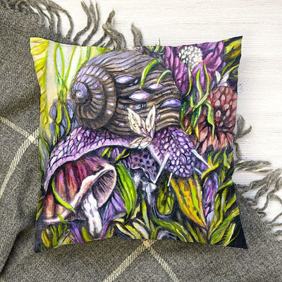Purple Snail and Mushrooms Animal Print Outdoor Pillow pillow AK Organic Abstracts 