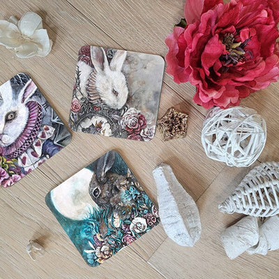 Rabbit Coaster Set of 6, The Bunny Collection Cork Coaster Set coasters AK Organic Abstracts 