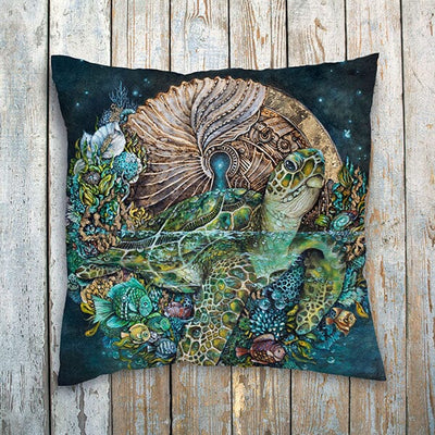 Sea Turtle and Moon Outdoor Pillow pillow AK Organic Abstracts 