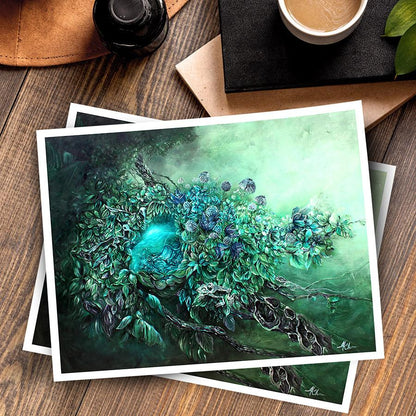 Steampunk Art Hummingbird Forest Scifi Art Print "The Forgotten" prints AK Organic Abstracts 