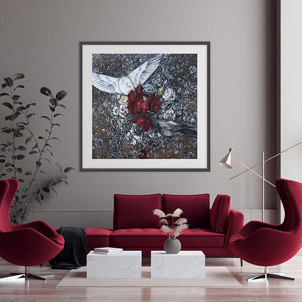 Steampunk Art Print Birds with Heart and Flowers prints AK Organic Abstracts 