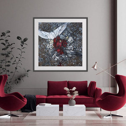 Steampunk Art Print Birds with Heart and Flowers prints AK Organic Abstracts 