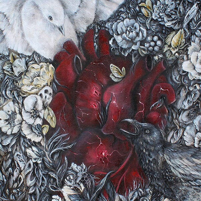 Steampunk Art Print Birds with Heart and Flowers prints AK Organic Abstracts 