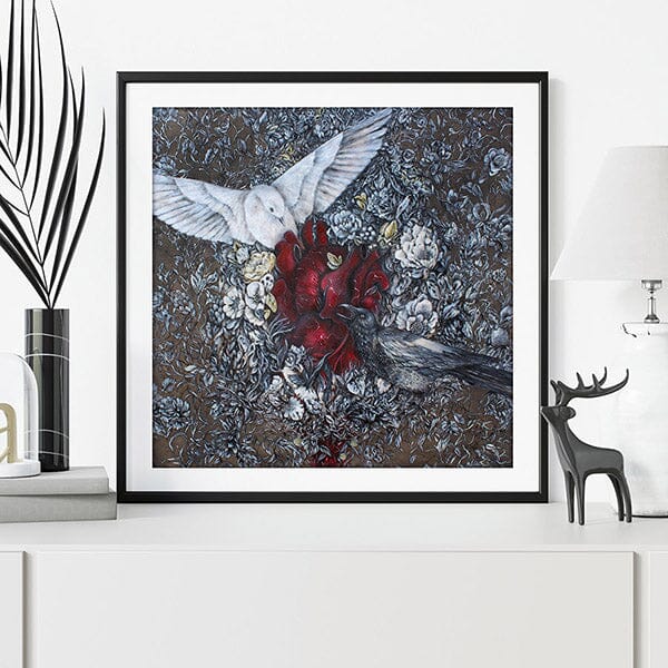 Steampunk Art Print Birds with Heart and Flowers prints AK Organic Abstracts 