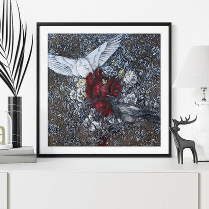 Steampunk Art Print Birds with Heart and Flowers prints AK Organic Abstracts 