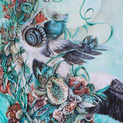 Steampunk Art Scifi Pelican with Flowers and Fish Print