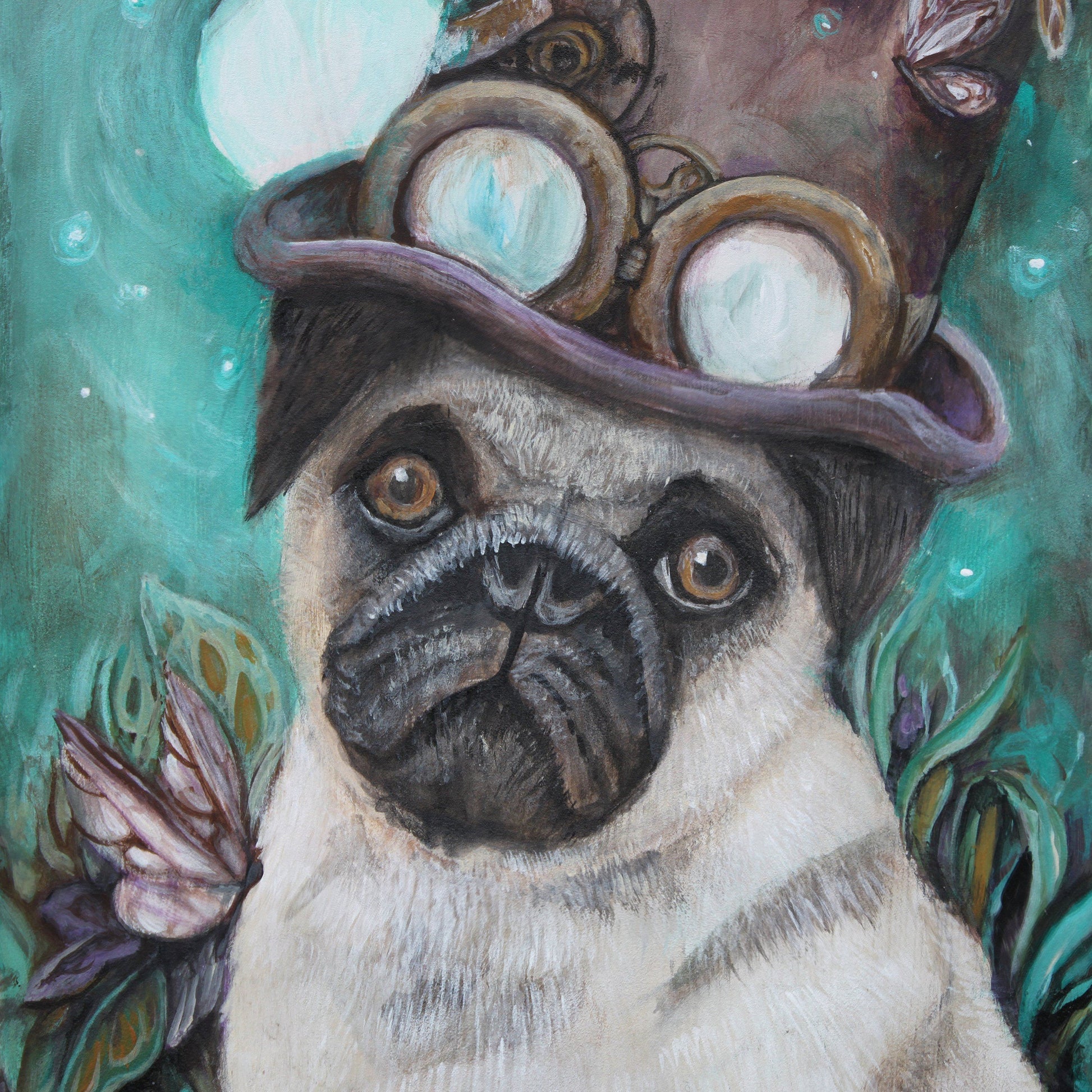 Steampunk Decor Pug Puppy Art Print "Oliver" prints AK Organic Abstracts 
